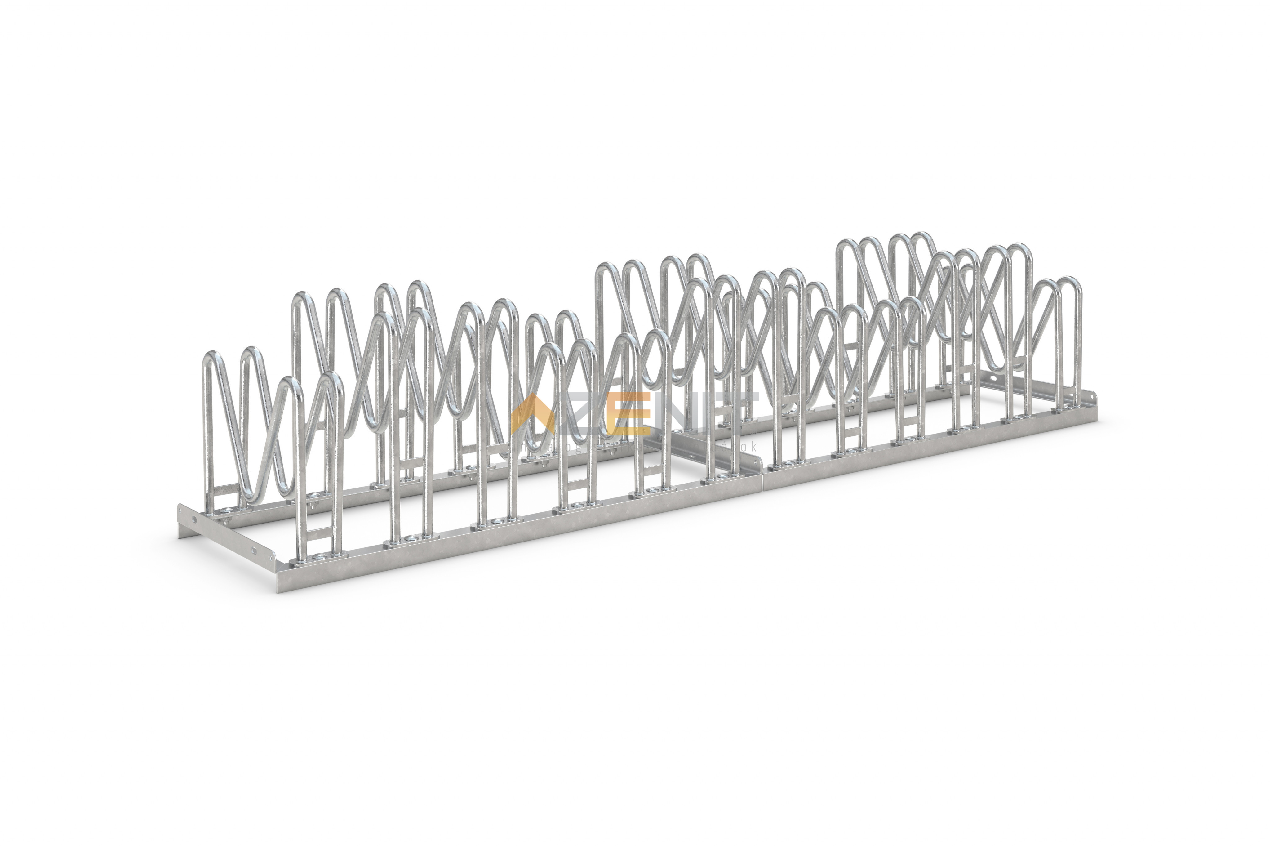 Kengyeles kerékpártároló 12 tárolóhellyel 2010 mm hosszú M alakú konzol kétoldalas típus tűzihorganyzott